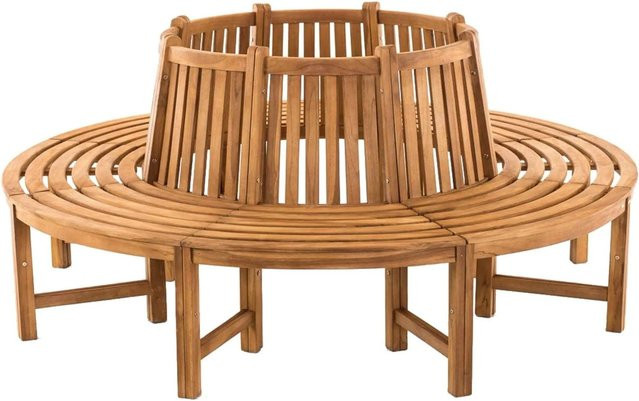 DELUKE SUTOR Baumbank aus Teakholz, kreisrunde Gartenbank mit Lehne, Farbe Teak, B/T/H: 200 x 200 x 89,5 cm - Bild 1