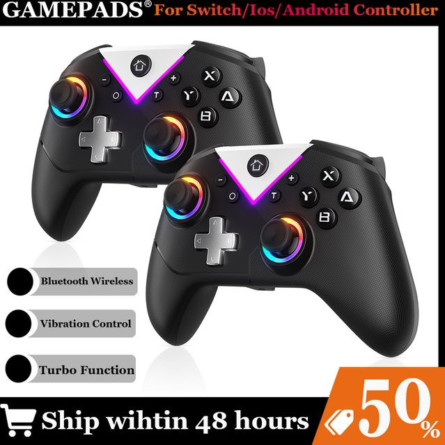 Turpow 617 RGB-LED Gaming Controller, 2,4 G Wireless Gamepad mit Hall-Effekt-Joysticks für Nintendo Switch, PC, iOS und Android, Schwarz - Bild 1