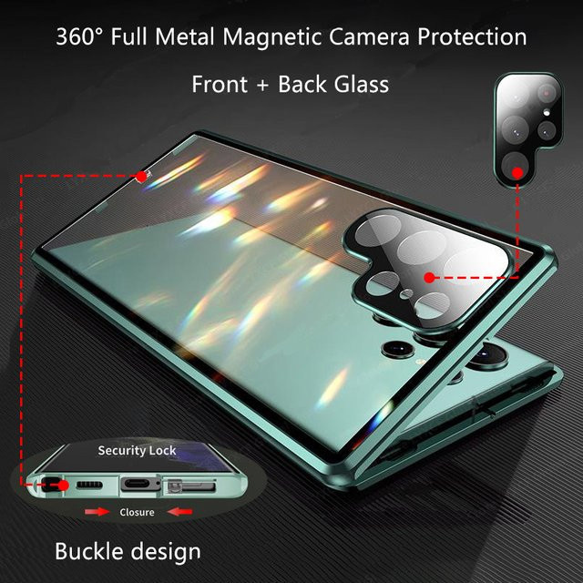 Magnetische Metallhülle für Samsung S26 Ultra S25 S24 S23 Plus mit doppelseitiger Ultra HD Anti-Kratz-Glas-Displayschutzfolie in Purple - Bild 1