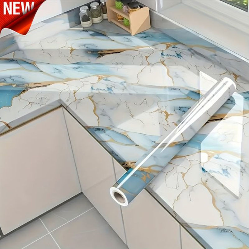 Selbstklebende Wandaufkleber von ctzszzmm im modernen Marmor-Design, wasserdichte und feuchtigkeitsbeständige Tapetendekoration in Mehrfarbig, rechteckig und abstrakt - Bild 1