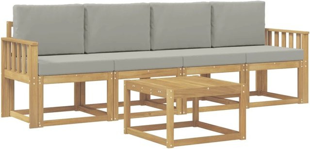 vidaXL Outdoor-Sofagarnitur 5-teilig aus Akazienholz in Weiß und Hellgrau mit Polsterkissen, B/T/H: 59 x 59 x 37 cm - Bild 1