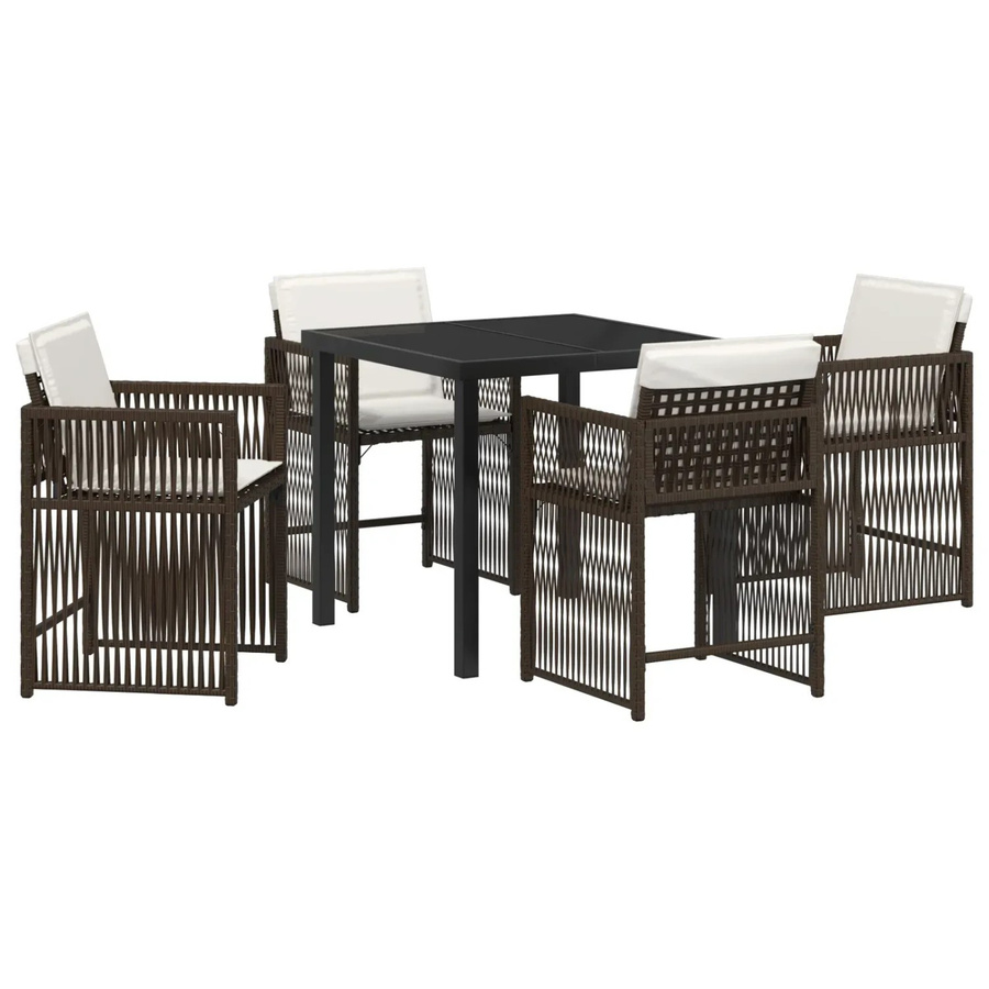 vidaXL Garten Essgruppe 5-teilig aus Poly-Rattan und Glas in Braun, Tisch und 4 Stühle für Terrasse und Garten, B/T/H: 80 x 80 x 73 cm - Bild 2
