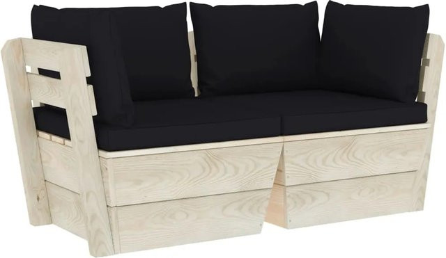 vidaXL Garten-Palettensofa L-Form aus Fichtenholz mit schwarzen Kissen, B/T/H: 120 x 65 x 60 cm - Bild 1