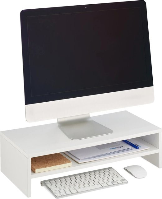 Relaxdays Monitorständer aus Holzwerkstoff in Weiß mit Zusatzablage, H: 14,5 cm, B: 54 cm, T: 25,5 cm - Bild 1