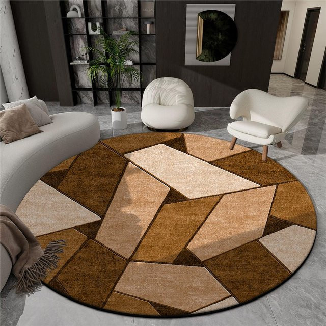 Runder Teppich von Karpetti mit geometrischem Design in Braun, weich und rutschfest, Durchmesser: 120 cm - Bild 1