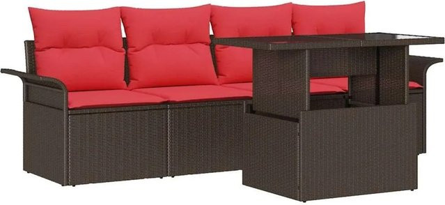 vidaXL Garten-Sofa-Set aus Poly-Rattan in Braun mit 5 Teilen, L-Form Lounge-Set inklusive Kissen und integriertem Stauraum für Terrasse und Garten - Bild 1