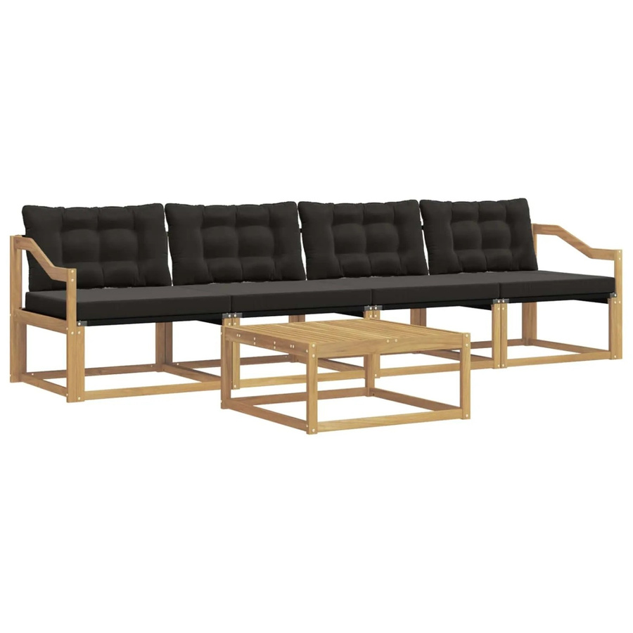 vidaXL Outdoor-Sofagarnitur aus Akazienholz mit Textilene-Bezug und Polstern, 5-teiliges Set in Weiß und Schwarz, B/T/H: 79 x 79 x 37 cm - Bild 2