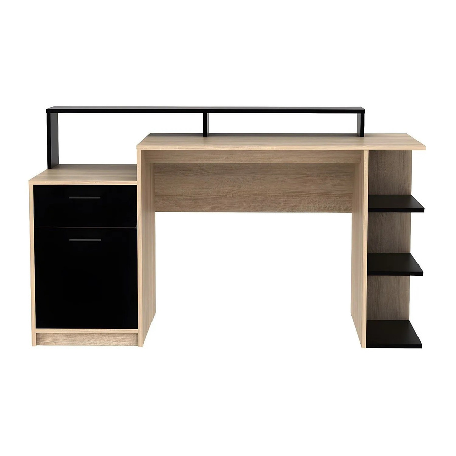 Schreibtisch Zacharie von Vente-unique in Schwarz und Eichefarben, Breite: 138 cm - Bild 2