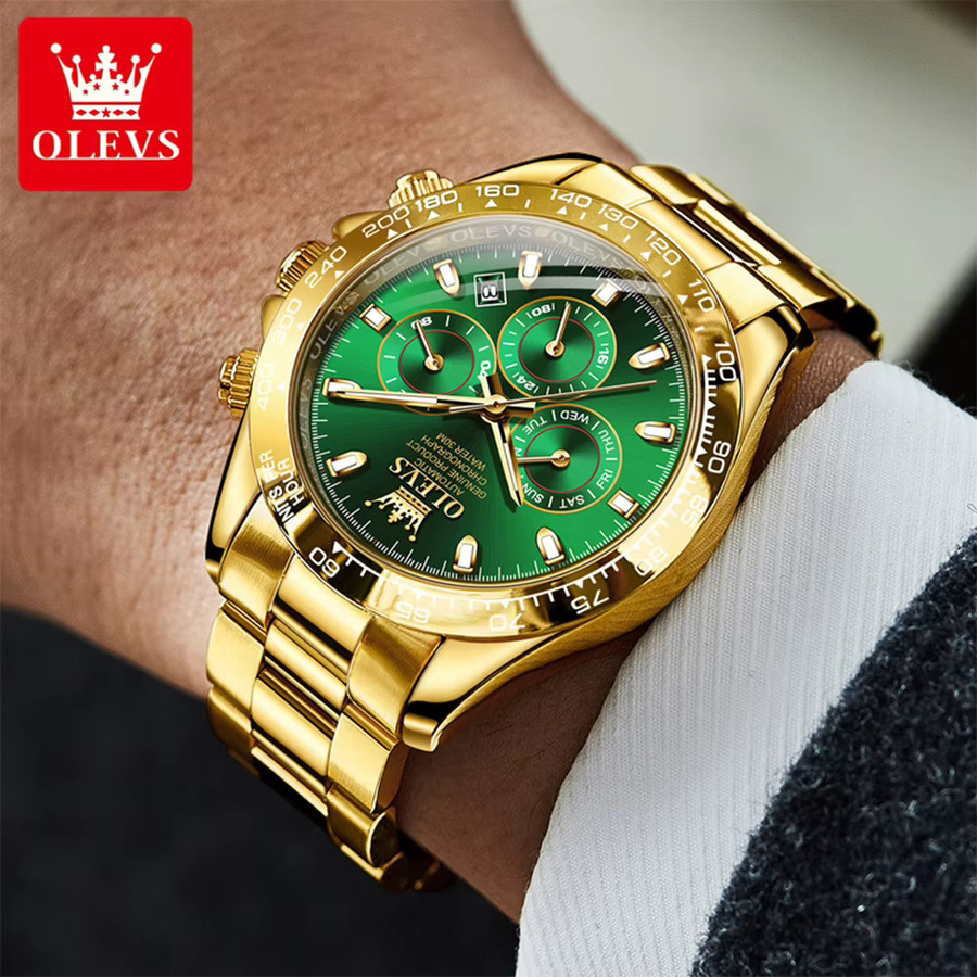 OLEVS Armbanduhr Automatik, Edelstahl, Bicolor, Grün, Herren - Bild 4