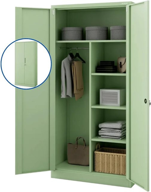 DELUKE Mehrzweckschrank DAWID aus Metall in Pastellgrün, abschließbar mit Regalböden und Kleiderstange, H 185 cm x B 90 cm x T 45 cm - Bild 1
