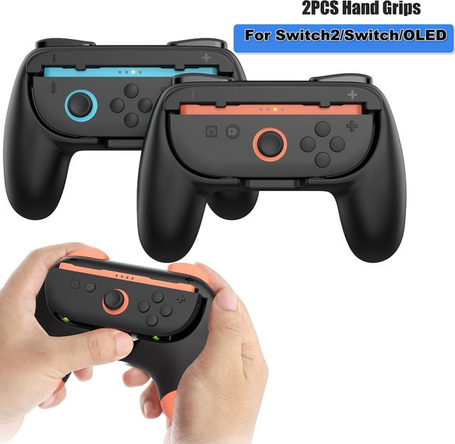 2er-Set Handgriffe Shell für Nintendo Switch und Switch OLED in Schwarz als Controller Gamepad Halterung Kit - Bild 1