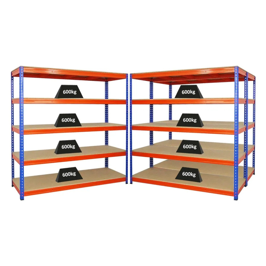 PROREGAL Bison Schwerlastregal Set aus 3 Stück, 5 Fachböden, Fachlast 600 kg, Blau-Orange, H x B x T: 180 x 180 x 60 cm - Bild 2