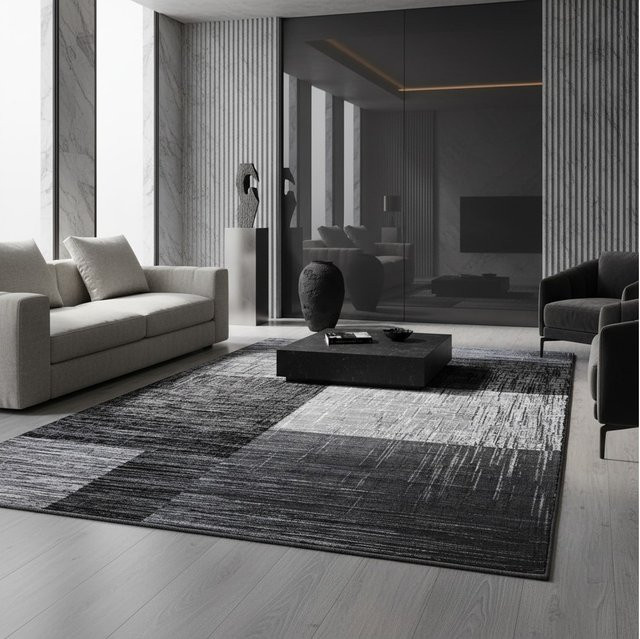 Kadima Design Teppich Kurzflor INN in Schwarz, abstrakt kariert, B: 80 cm, L: 150 cm - Bild 1