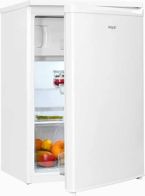 Exquisit Kühlschrank KS15-4-031E in Weiss mit umkehrbarer Tür, LED-Innenbeleuchtung und Flaschenregal, B/T/H: 55,0 x 57,4 x 142,0 cm - Bild 1