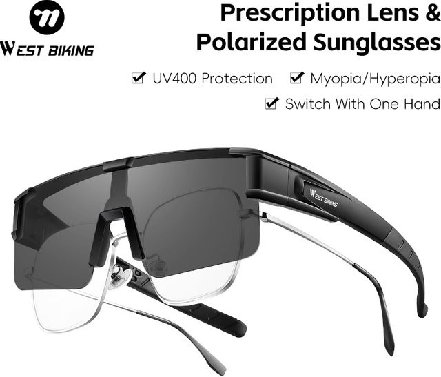 WEST BIKING Sonnenbrille, Fitover-Sonnenbrille, polarisiert, schwarz, Herren, Vollrand, Kunststoff - Bild 1