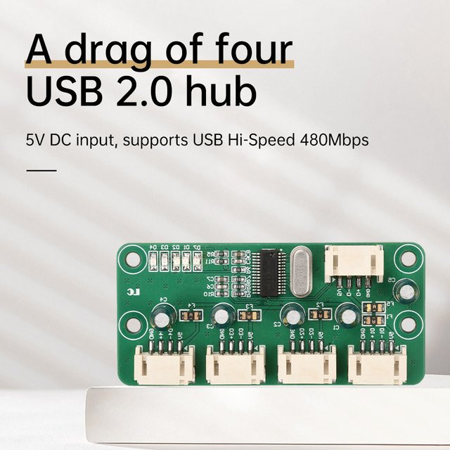 Gaqqee USB 2.0 Hub 1-zu-4 Erweiterungsplatine mit PH2.0 Schnittstellen, DC5V, Grün - Bild 1