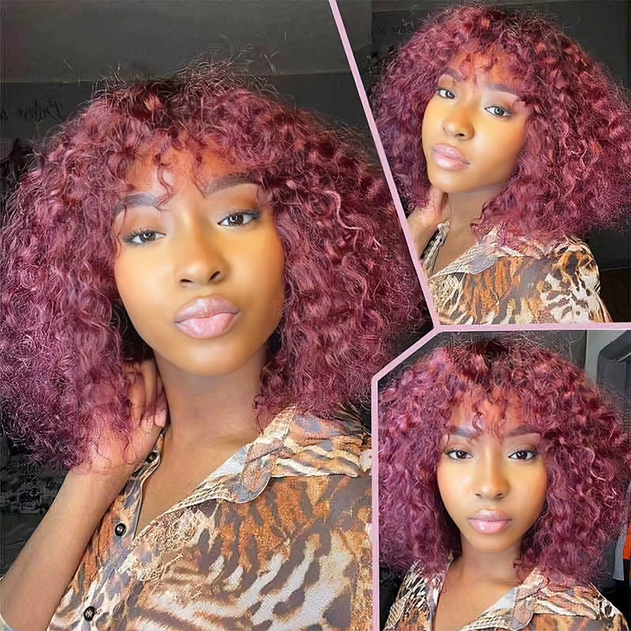 OYM HAIR Pixie-Schnitt-Perücke, burgunderrot, kurzes lockiges brasilianisches Remy-Echthaar - Bild 3