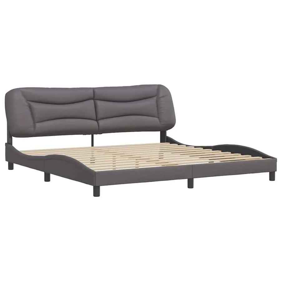 vidaXL Bettgestell aus Kunstleder in Grau mit Kiefernholz, modern, B/T/H: 200 x 200 x 74,5 cm - Bild 2