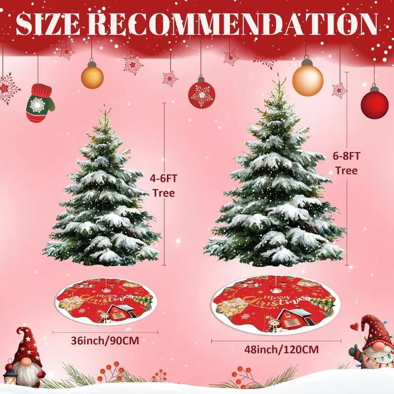 VIKAMA Weihnachtsbaumrock mit Weihnachtsmann, Rentier und Schlitten in Rot, rund - Bild 2