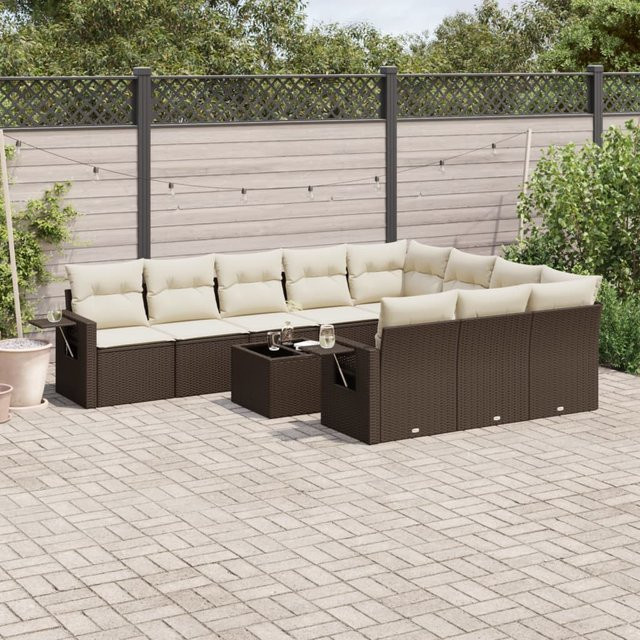 vidaXL 11-teilige Garten-Sofagarnitur in L-Form aus braunem Polyrattan mit UV-beständigen Kissen und Metallrahmen - Bild 3