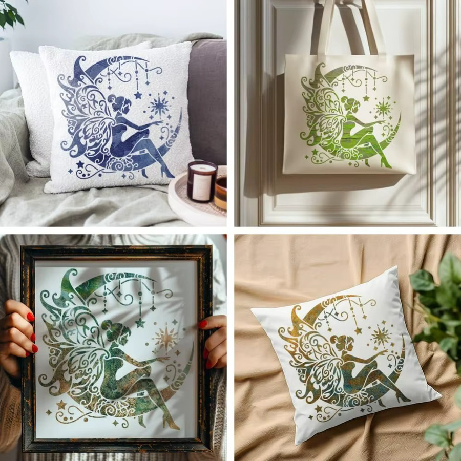 Mondfee Mandala-Mond-Schablone mit Pinsel, Fantasie-Sternennacht, wiederverwendbare Zeichnungsvorlage, B/B/B: 30 x 30 cm - Bild 3