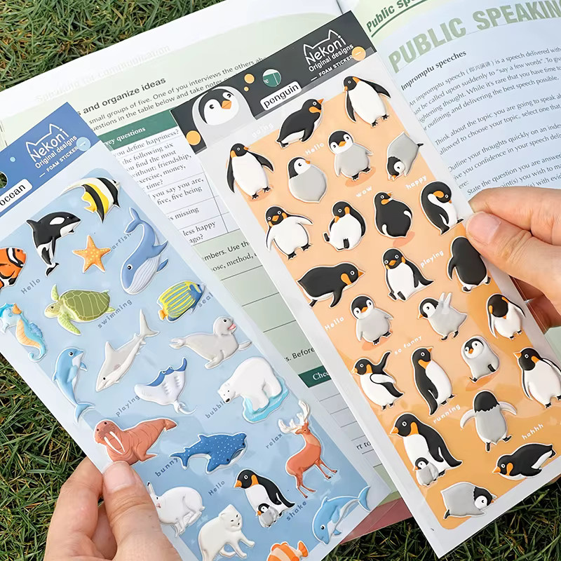 NEKONI 3D Aufkleber mit Cartoon Pinguin und Dinosaurier für Scrapbooking und Journaling, Mehrfarbig - Bild 1