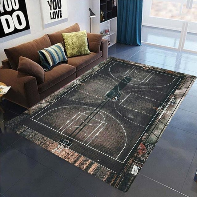 Lodestar Basketballplatz-Teppich mit Linien-Markierungen, Schwarz, B/T: 120 x 160 cm - Bild 1