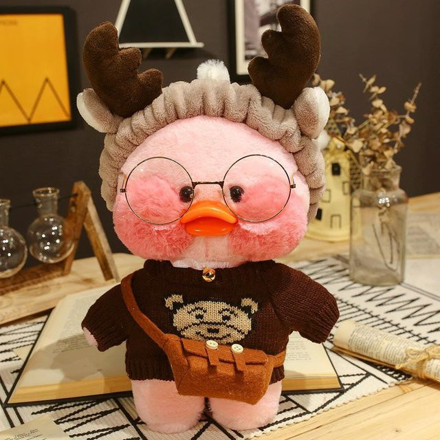 Lalafanfan Pato Cafe Mädchen Plüschtier, Rosa, Gelb, mit Brille und Kleidung, ab 1 Jahr - Bild 1