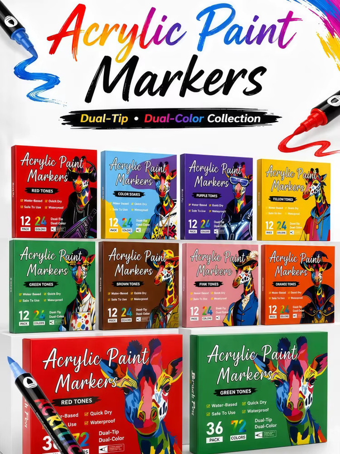 Kolorowys Acrylmarker Set mit Brush-Spitze in Mehrfarben und Rot für verschiedene Oberflächen - Bild 7