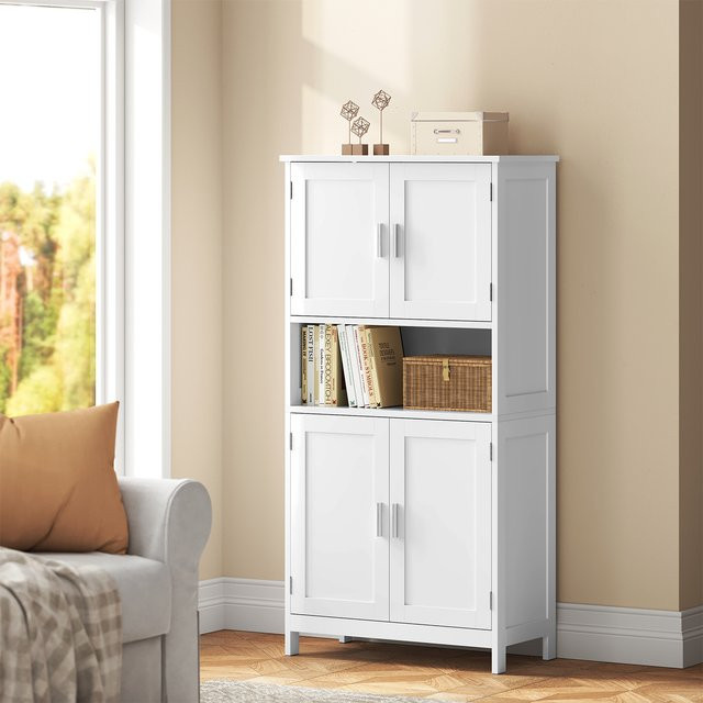 Eugad Badezimmerschrank in Weiß, moderner Mehrzweck-Aufbewahrungsorganisator mit verstellbaren Regalen und Türen, B/T/H: 60 x 30 x 120 cm - Bild 1