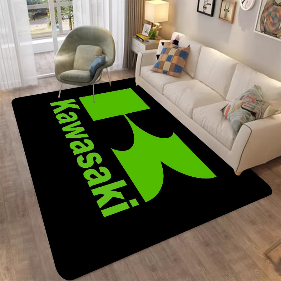 Kawasaki Druckteppich in Schwarz und Grün, rutschfester Teppich für Wohnzimmer, Schlafzimmer oder Kinderzimmer - Bild 2