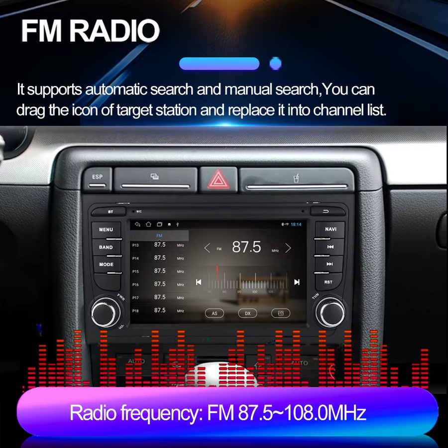Icreative Android Autoradio mit Carplay und GPS für Audi A4 B6 B7 S4 RS4 sowie Seat Exeo, 2Din Multimedia Video Player Stereo in Schwarz - Bild 5