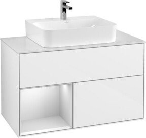 V&B Waschtischunterschrank Finion 100 mit Wandbeleuchtung, Weiß lackiert, B/T/H: 100 x 50,1 x 50,1 cm - Bild 1
