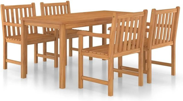 vidaXL 5-tlg Garten-Essgruppe Modell 4 aus Teakholz Massivholz in Braun - Bild 1
