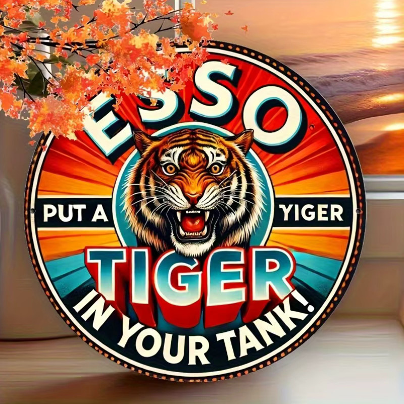 Potdemiel Retro-Metallschild Esso-Tiger Design Wandkunst aus Aluminium, B/B/B: 20,3 x 20,3 x 0,1 cm, Mehrfarbig - Bild 4