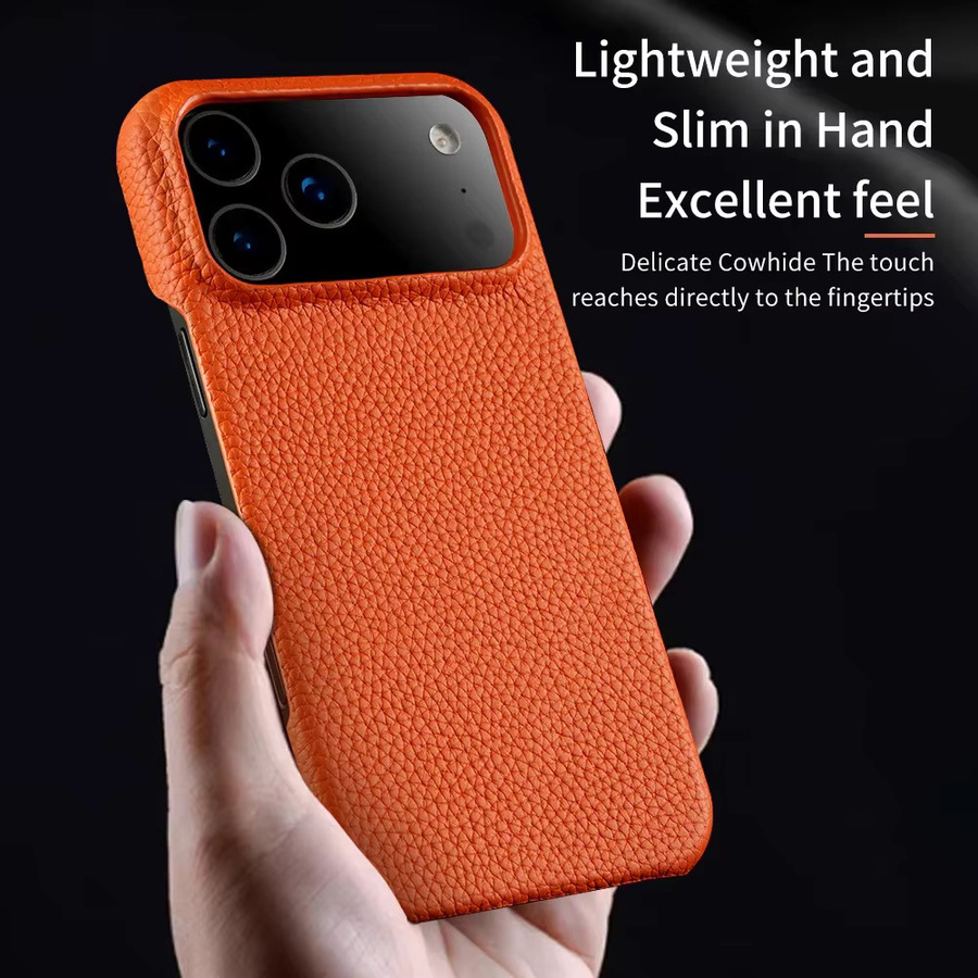 Busine Echtleder Magnethülle mit MagSafe für iPhone 17 Pro Max, iPhone 16 und iPhone 15 in Grau und Orange - Bild 2