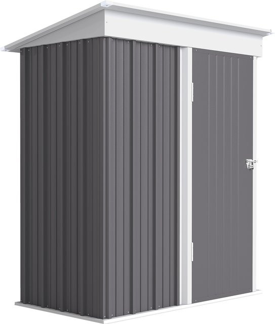 Outsunny Metall Gerätehaus aus verzinktem Stahl mit Pultdach und verstellbaren Regalen, Grau/Anthrazit, B/T/H: 161 x 95 x 181 cm - Bild 1