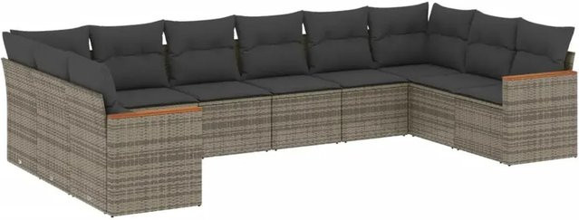vidaXL 10-tlg. Garten-Sofagarnitur in L-Form aus Poly-Rattan und Metall mit Kissen in Grau - Bild 1