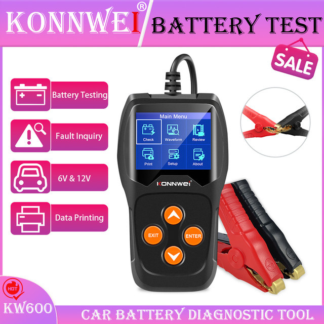 KONNWEI KW600 Auto-Batterietester 6V-12V mit Datenanzeige und Fehlerdatendruck in Schwarz - Bild 1