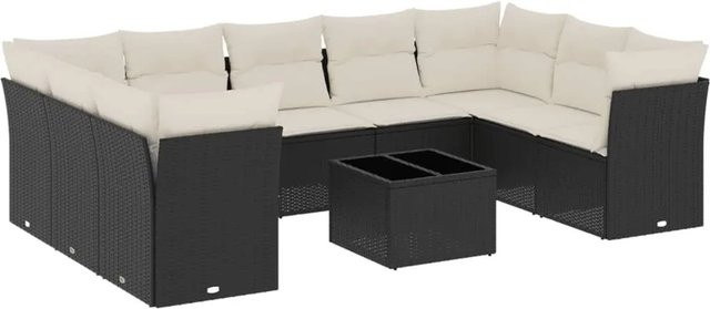 vidaXL 10-teilige Garten-Sofagarnitur aus Polyrattan in Schwarz mit Kissen und Stauraum - Bild 1