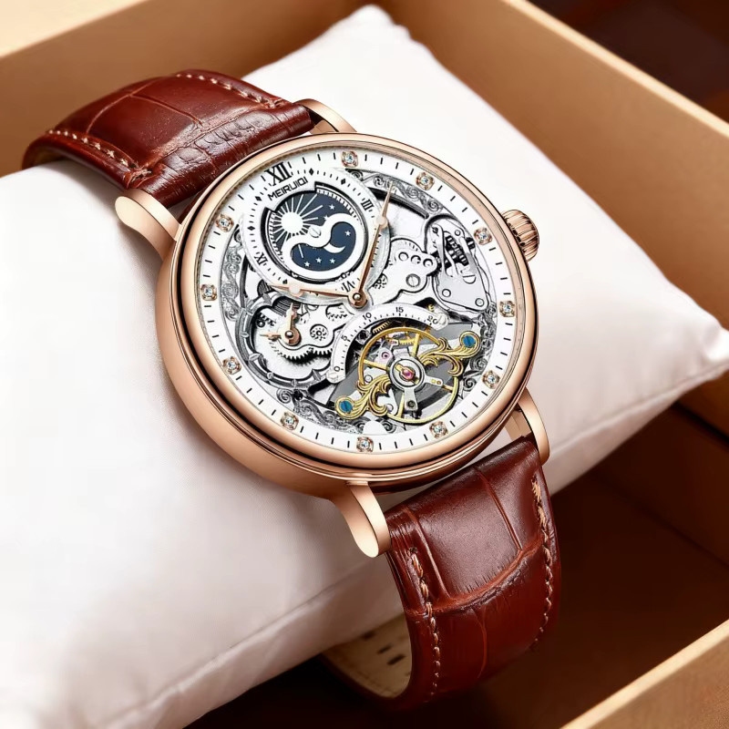 MEIRUIQI Armbanduhr Automatik, Roségold, Weiß, Braun, Herren - Bild 2