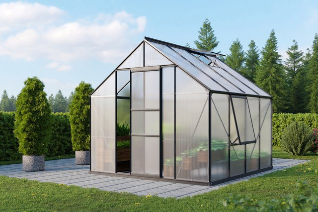 Vitavia Gewächshaus Meridian 6700 Schwarz mit Polycarbonat-Platten und Schiebetür, 6,7 m² - Bild 1