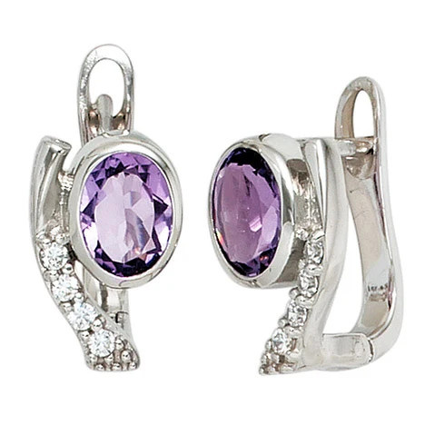 Colfem Creolen 925 Silber, Zirkonia, lila violett - Bild 1