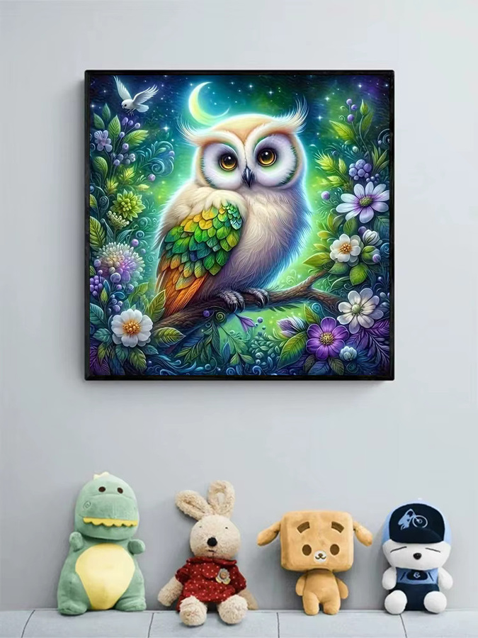 EverShine Diamant-Gemälde Eule und Mond DIY-Stickerei als Mosaik-Kunsthandwerk in Multicolour, rund, Durchmesser: 20 cm - Bild 4