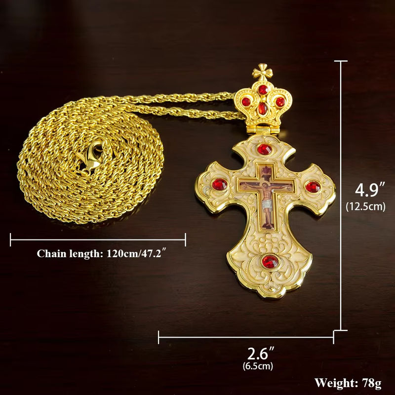 Orthodoxes Metallkreuz mit Jesus-Ikone und Edelstein-Optik in Rot, Blau und Gold für Kirche oder Zuhause - Bild 2