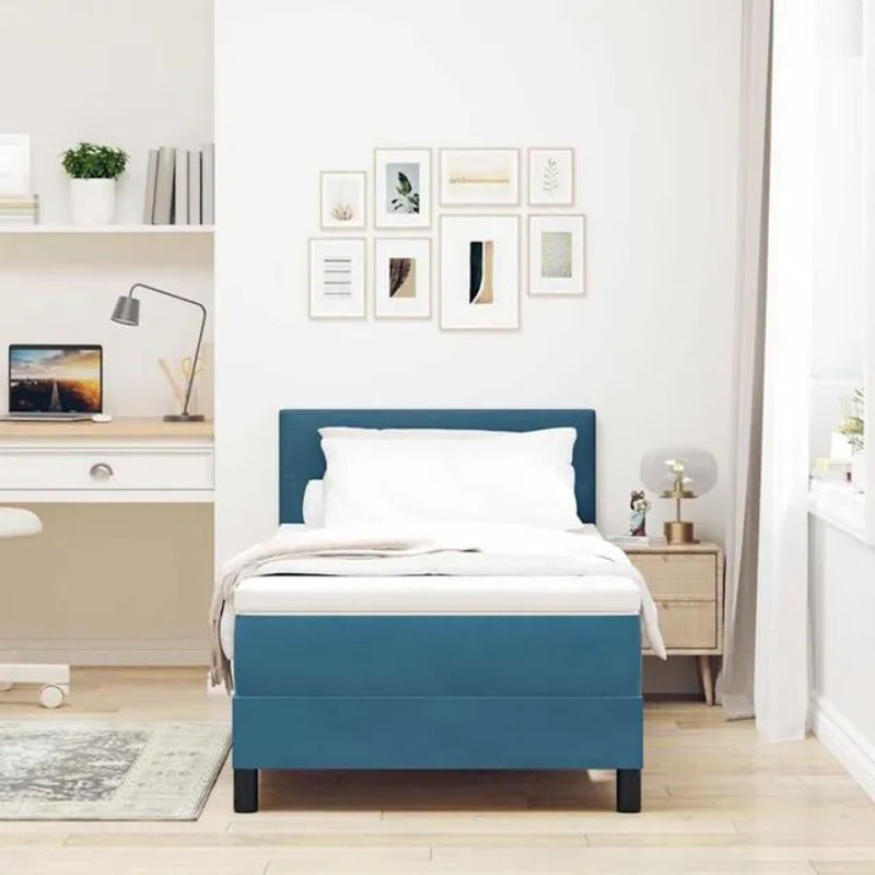 vidaXL Boxspringbett mit Matratze in Dunkelblau, Modernes Design aus Samt und Holzwerkstoff, B/T/H: 90 x 190 cm - Bild 1