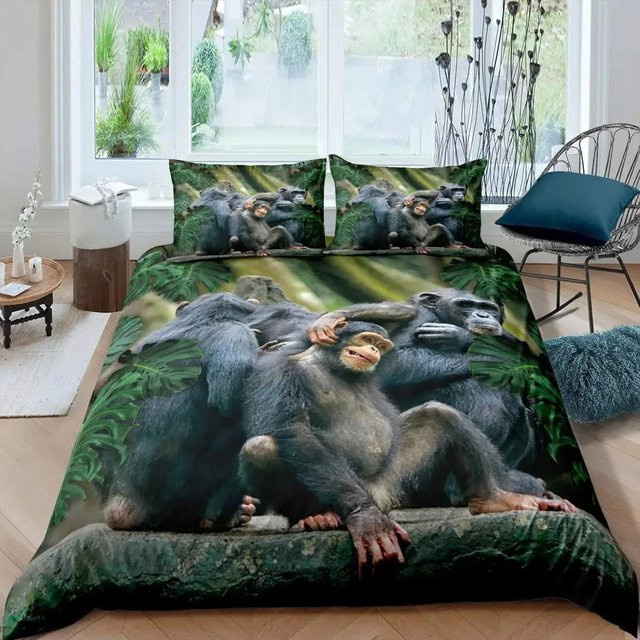 Lodestar Bettwäsche-Set mit Affen-Motiv in Grün, Microfaser-Bettbezug und Kissenbezug, B/H: 70 x 133 cm - Bild 1