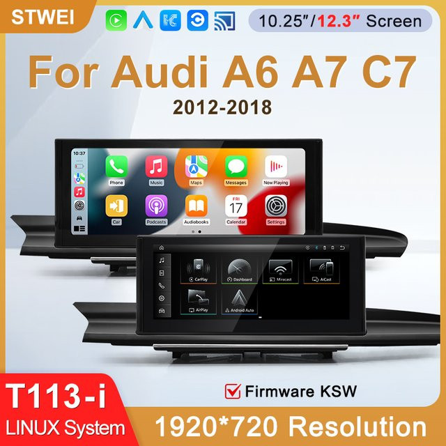 STWEI Carplay Videoplayer mit Linux-System für Audi A6 A7 RS6 RS7 C7, kabellos und kabelgebunden, Bluetooth, Schwarz - Bild 1