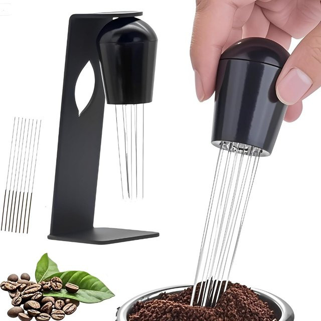 FEB.WIND Espresso-Dosierwerkzeug aus Edelstahl mit Magnethalter und 20 Nadeln in Schwarz - Bild 1