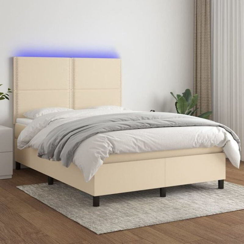 vidaxl Boxspringbett mit Matratze in Beige und Weiß aus Stoff, B/B: 140 x 200 cm - Bild 1